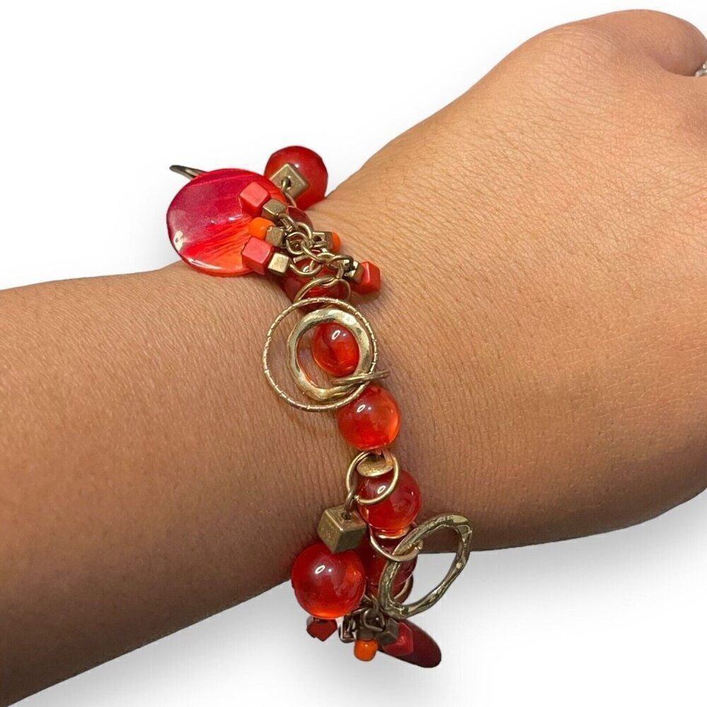 Boho Gypsy Beaded Charm Stretch Bracelet Women's Red Gold Casual Gift Idea
